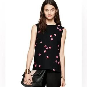 [Kate Spade New York] Black Cherry Blossom Floral Print Sleeveless Blouse Sz 10